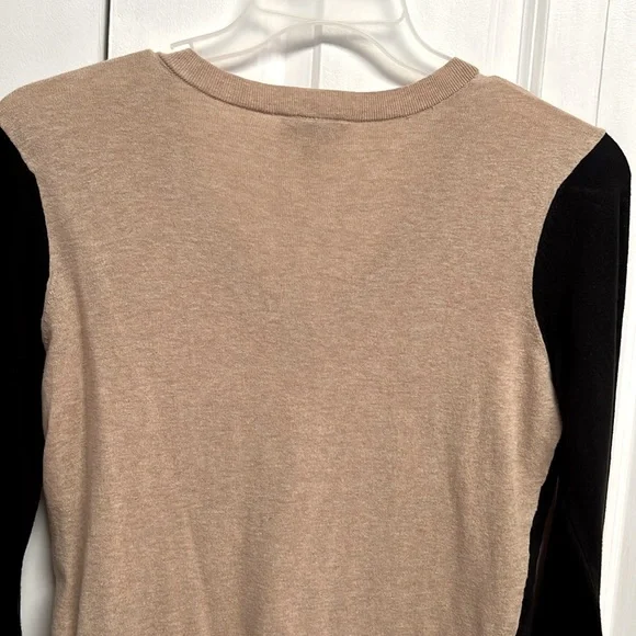 Loft TanBlack Cream Trim Long Sleeve V Neck Cotton Knit Top Size M - Picture 6 of 7